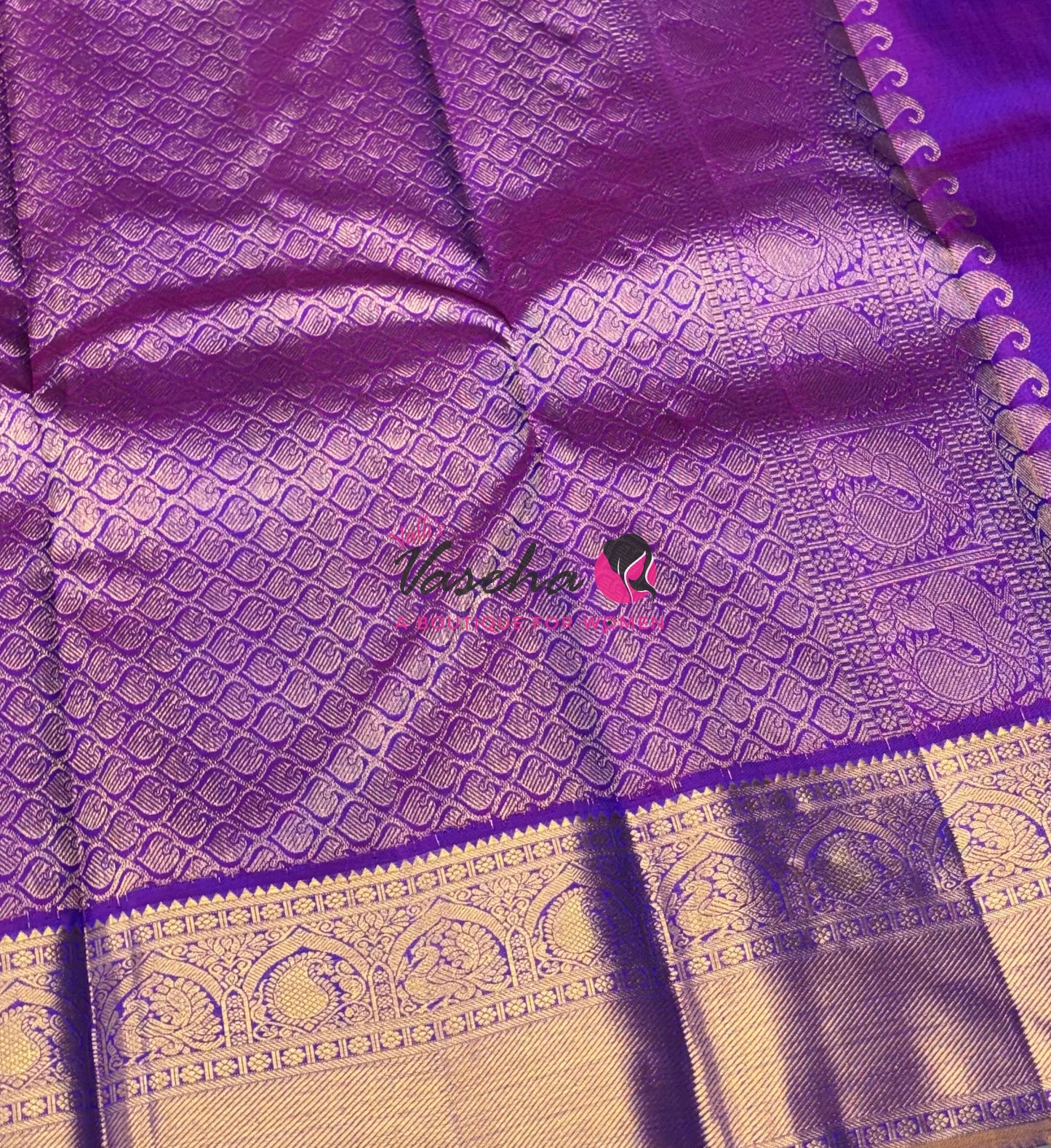 Pure Kanchipuram Silk Saree - Vairavoosi Design  - Peacock Blue & Purplish Pink Combo - VVPS059