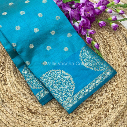 Semi Tussar Silk Saree - Sky Blue shade - VVSTS035