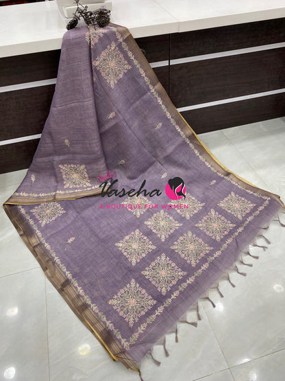 Linen Tissue Saree - Lavender Shade - VVLTS005