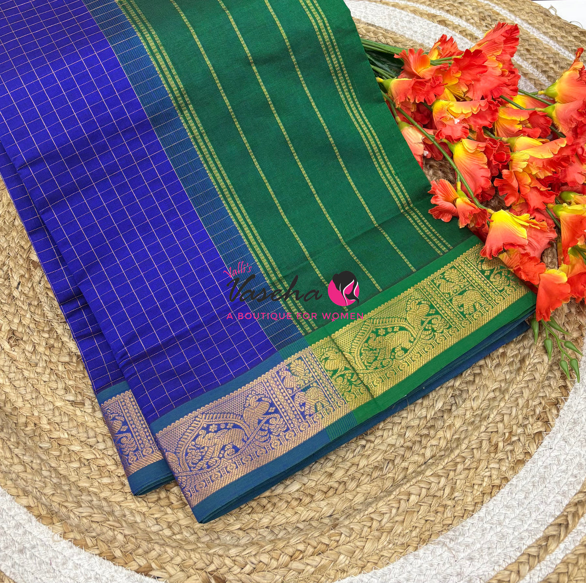Semi Silk Cotton Saree - Checks Pattern - VVSSC019