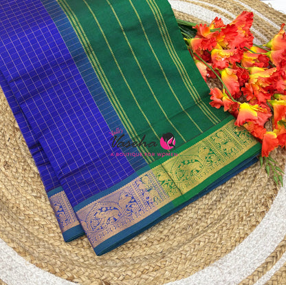 Semi Silk Cotton Saree - Checks Pattern - VVSSC019