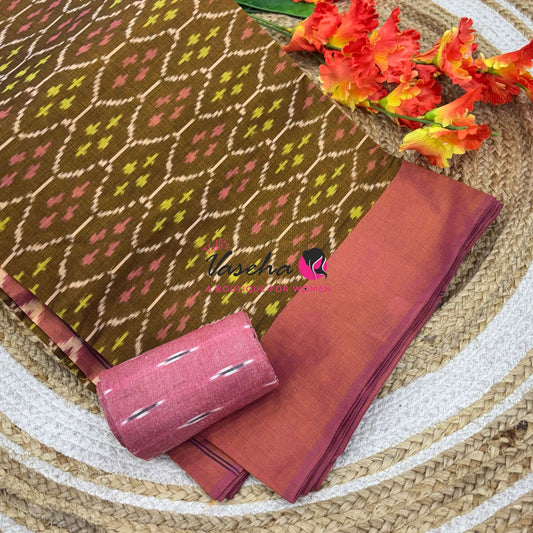 Ikkat Mercerised Cotton Saree - Single Ikkat - VVIKS001