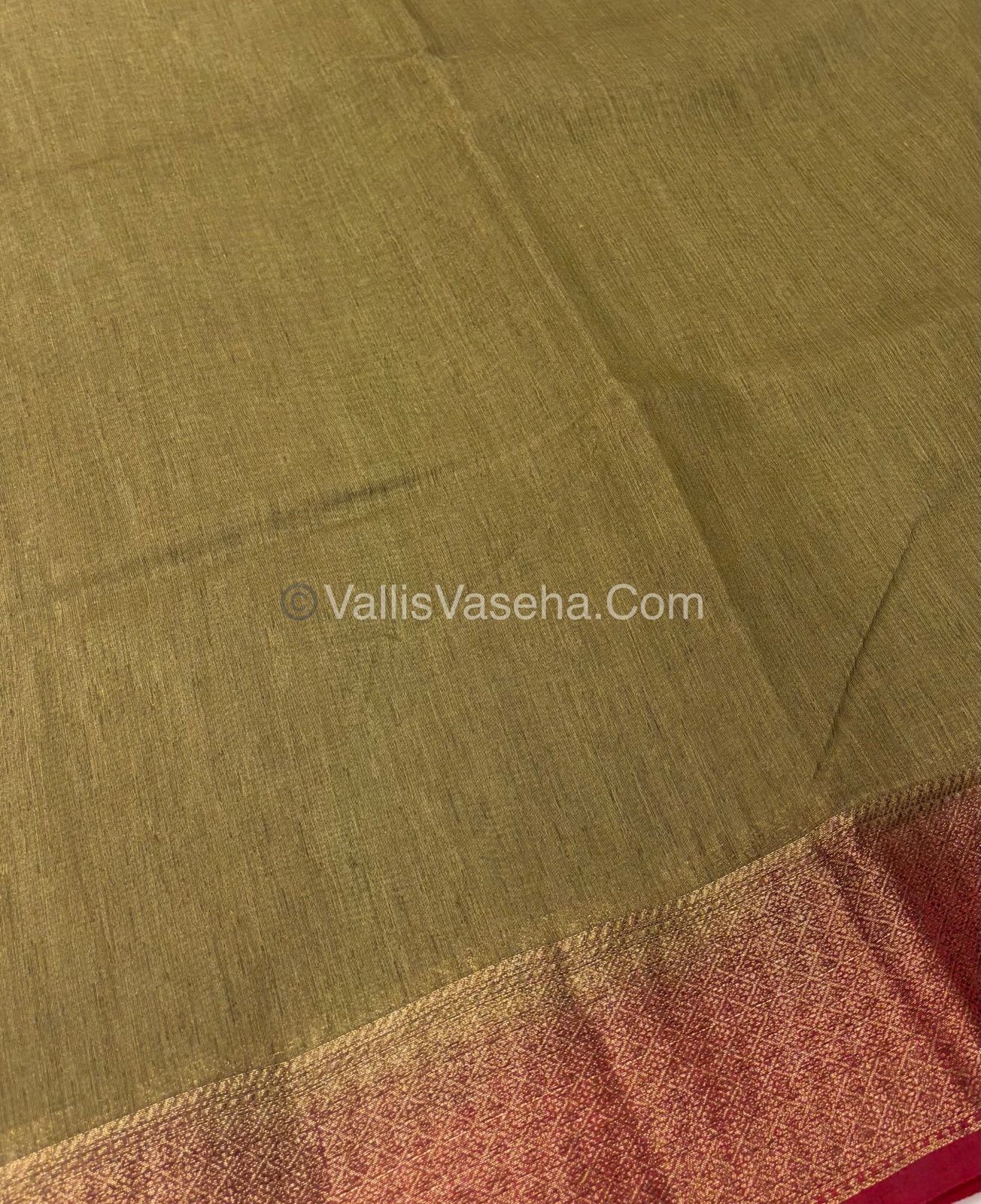 Bamboo Silk Saree -  Chiku With Red Shade - VVBSS002