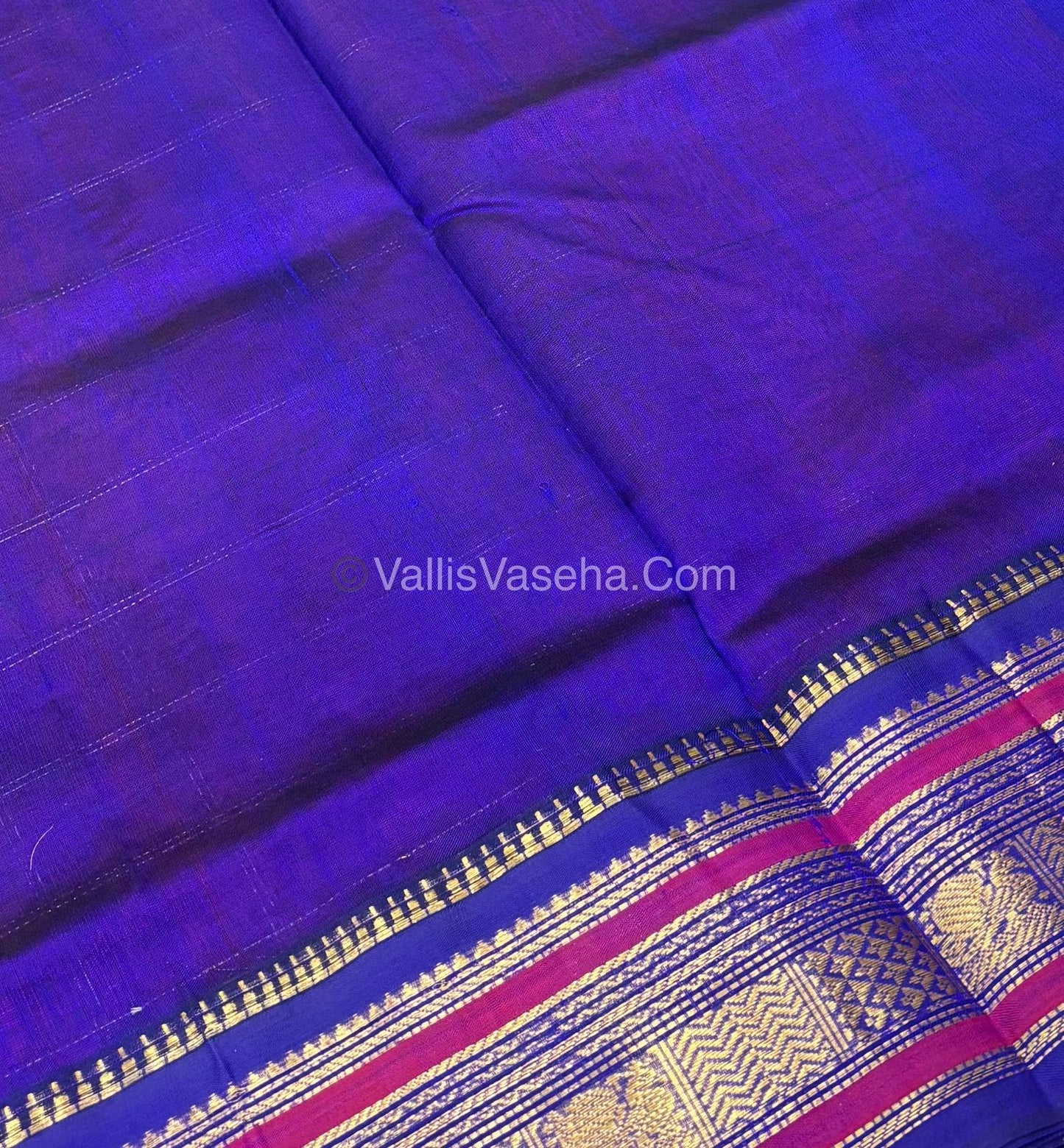 Pure Korvai Silk Cotton Saree - Red  With Blue - VVKSC020