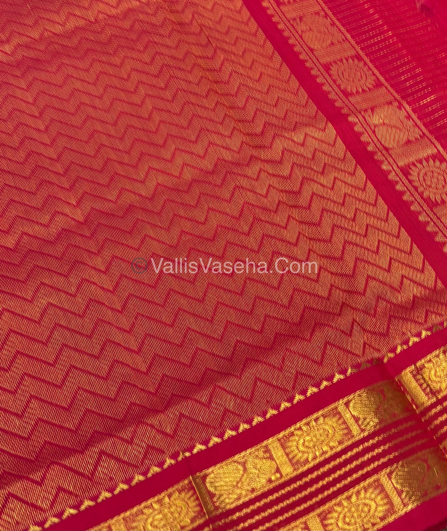 Pure Korvai Silk Cotton - Retta Petta Border - Light Lavendar With  Red Combo - VVKSC010