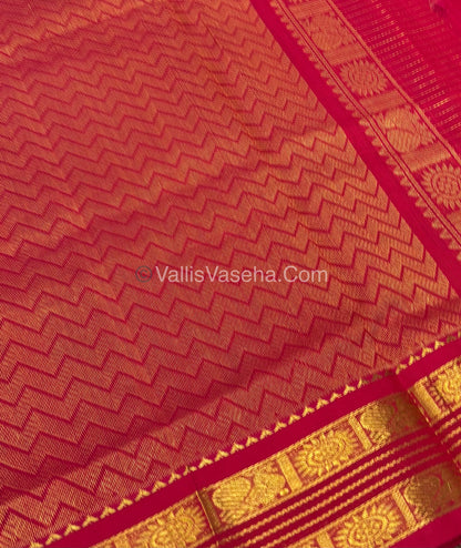 Pure Korvai Silk Cotton - Retta Petta Border - Light Lavendar With  Red Combo - VVKSC010