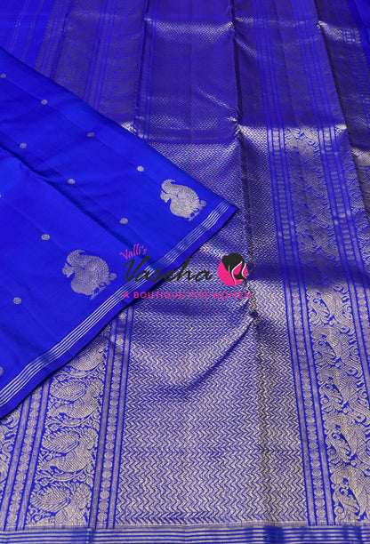 Pure Kanchipuram Silk Saree - Mayil Butta Border - Blue Shade - VVPS006
