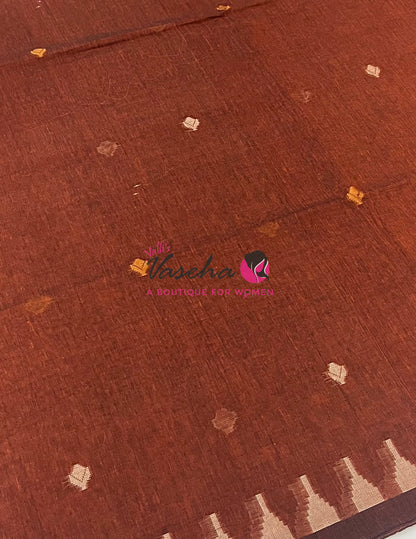 Bengal Kaddhi Cotton Saree | VVBKC001 |Rustic Merun