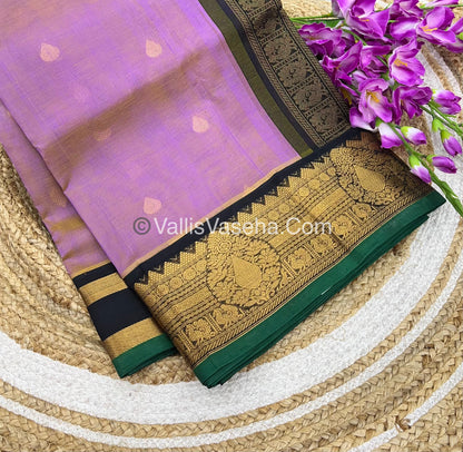 Pure Korvai Silk Cotton Saree - Pinkish Grey with Black - VVKSC019