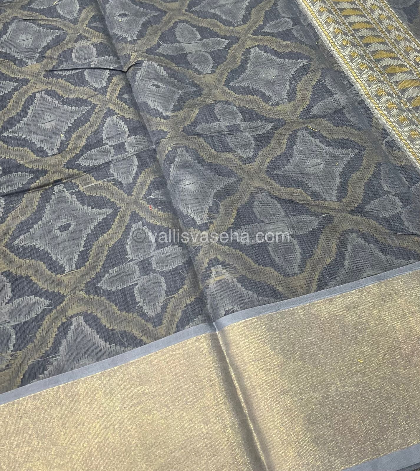 Banarasi Pochampally Weaving Semi Soft Cotton Saree - Black with Grey - VVBPS001