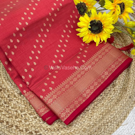 Semi Tussar Silk - Grand Pallu  - Red Shade - VVSTS017