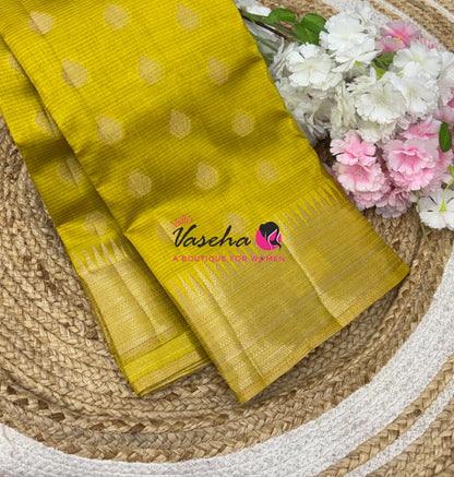 Semi Tussar Silk Saree | Lemon Yellowish Green Shade |VVSTS053