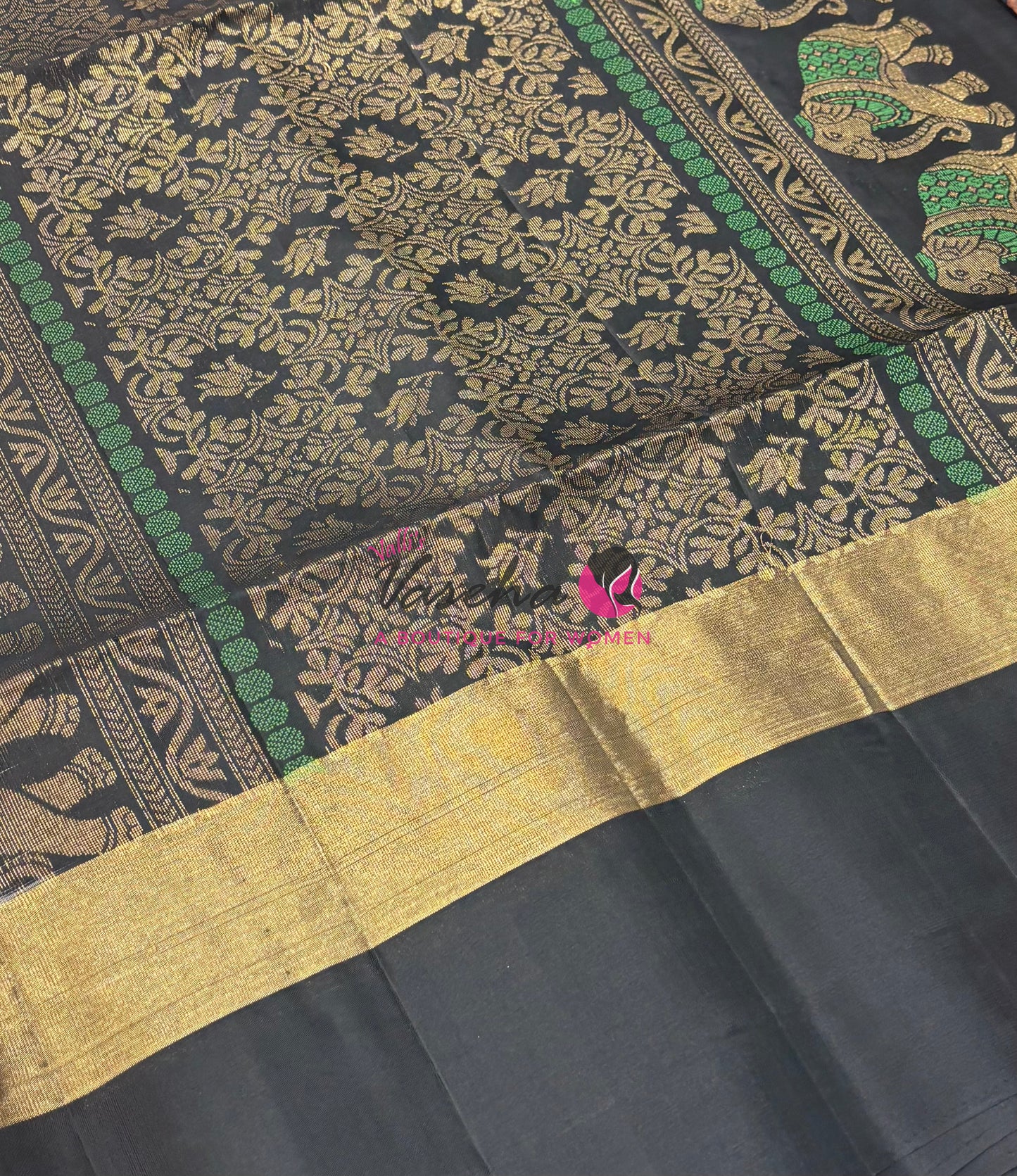 Half Mixed Soft Silk Saree - Grey with Black - VVPSS028