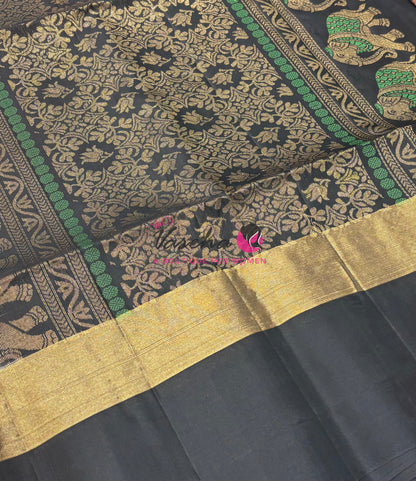 Half Mixed Soft Silk Saree - Grey with Black - VVPSS028