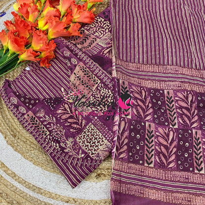 Unstitched Material | Fancy Cotton Material |Onion Shade | VVUSM086