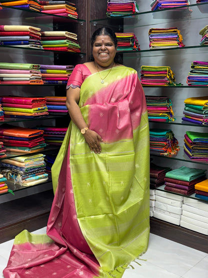Bhagalpuri Silk - Vaira Voosi Lines -Pink & Green Combo - VVBSV001