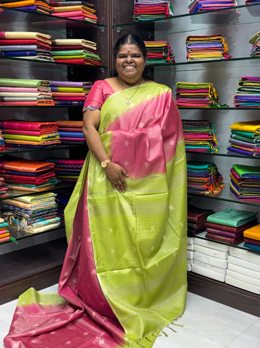 Bhagalpuri Silk - Vaira Voosi Lines -Pink & Green Combo - VVBSV001