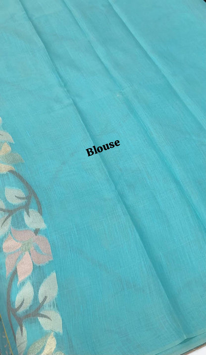 Semi Raw Silk with Jamdhani Design Weaving - Blue Shade - VVRS001