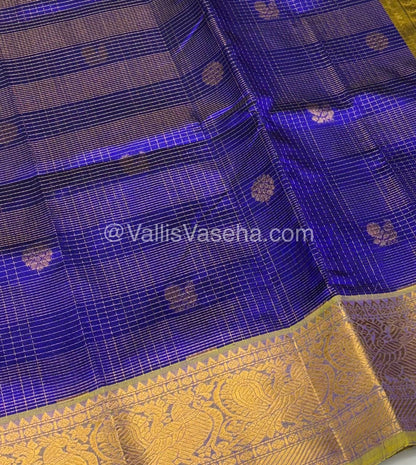 Pure Silk Cotton Saree - Vairavoosi checks - Mayil & Chakkaram - VVMCV002