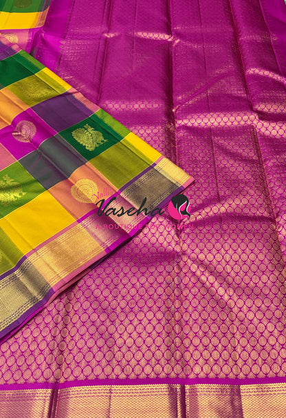 Pure Kanchipuram Silk Saree | Pazhum Pazhamum Checks |VVPS017