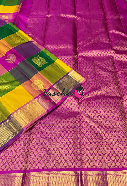Pure Kanchipuram Silk Saree | Pazhum Pazhamum Checks |VVPS017