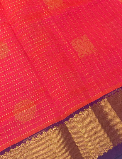 Pure Silk Cotton Saree - Mayil & Chakkaram Design - Pink With Blue Shade -VVMC002