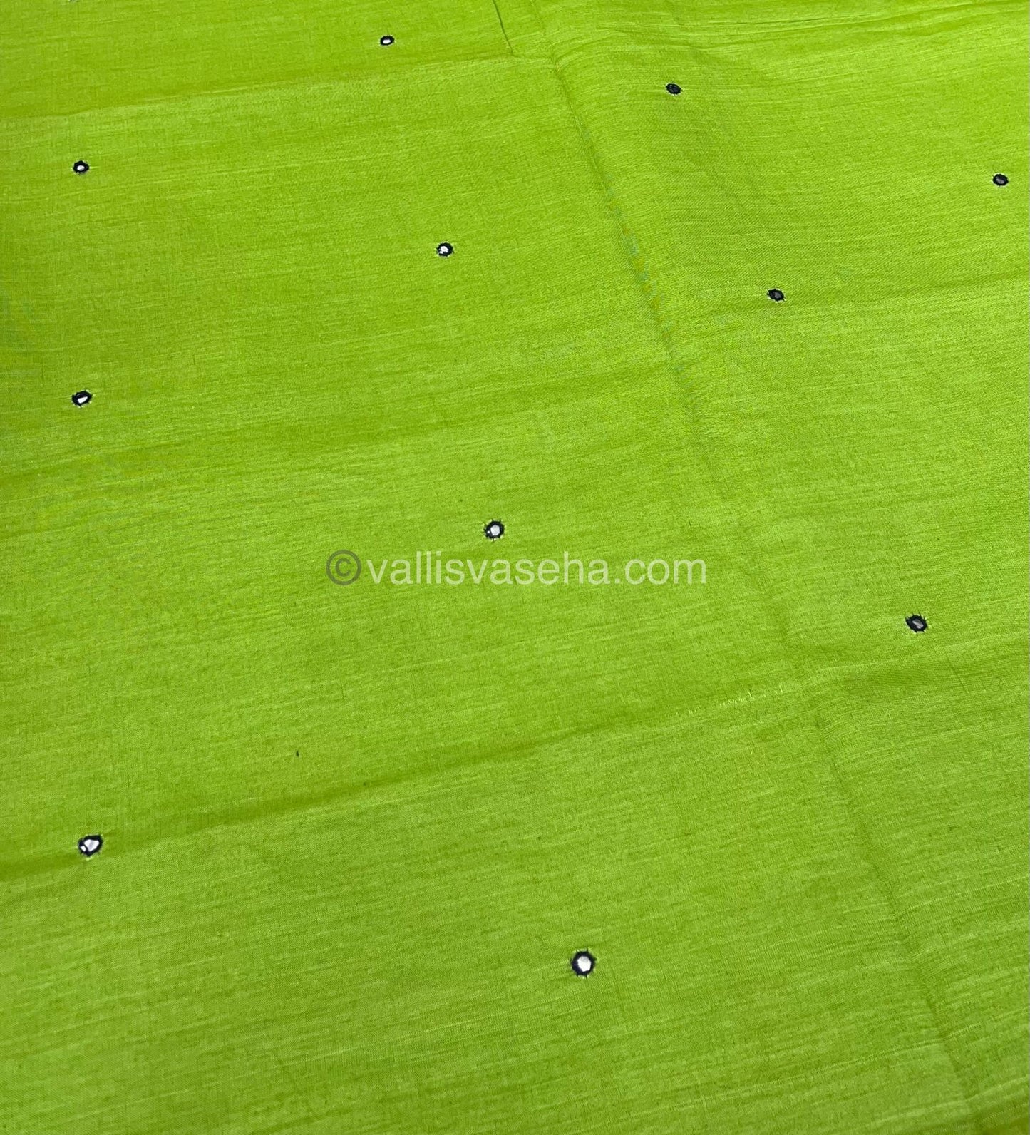 South Mixed Cotton - Mirror Work Embroidery - Green with cream  - VVPCM002