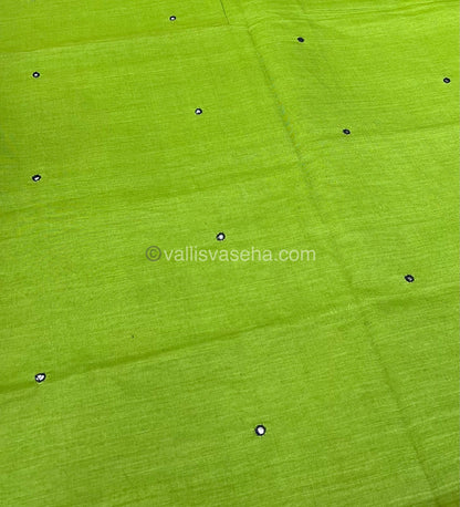 South Mixed Cotton - Mirror Work Embroidery - Green with cream  - VVPCM002