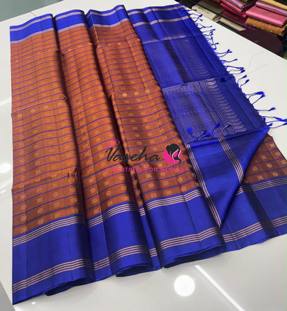 Pure Soft Silk Saree - Brown & Blue Shade - VVPSS116