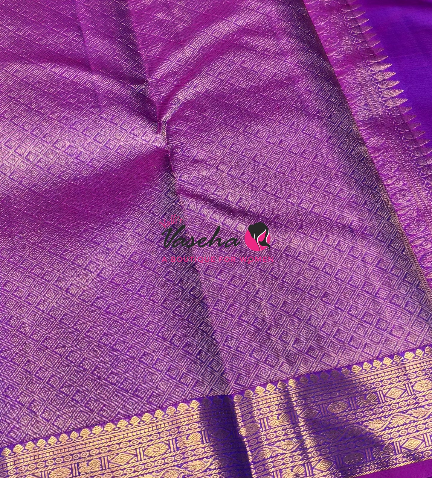 Pure Kanchipuram Bridal Silk Saree - Embossed Design - Peacock Blue With Purple Shade  - VVPS023