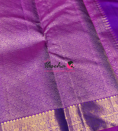 Pure Kanchipuram Bridal Silk Saree - Embossed Design - Peacock Blue With Purple Shade  - VVPS023