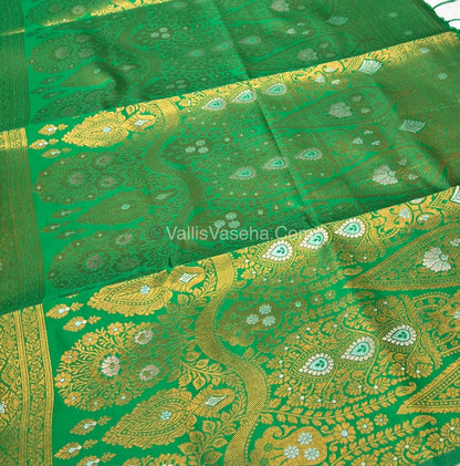 Semi Soft Silk - Border Butta  - Green Shade -VVSSS010