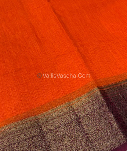 Bamboo Silk Saree - Orange With Wine Shade - VVBSS006