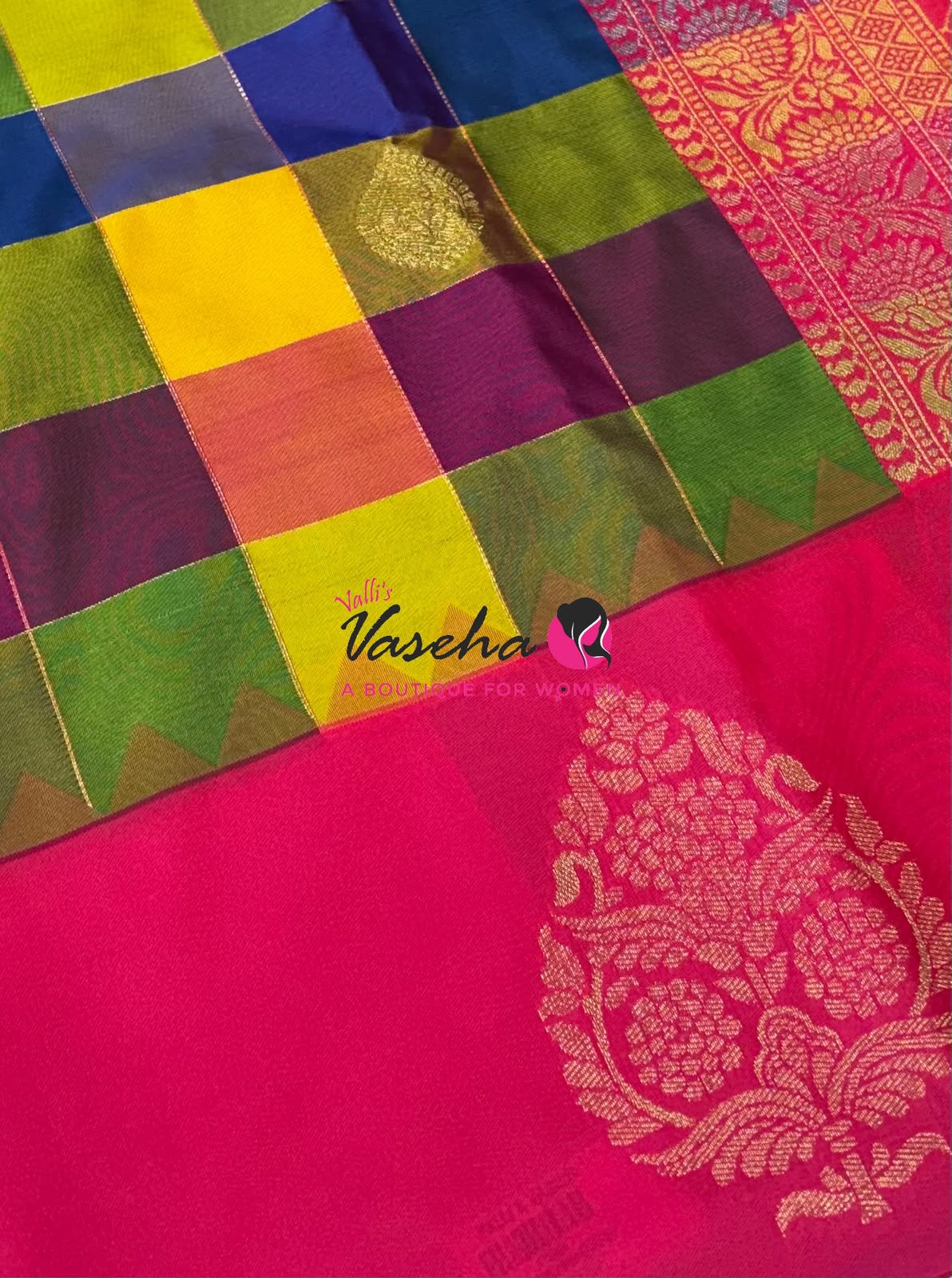 Semi Soft Silk  - Madras Checks Pattern - Pink Shade  - VVSSS042