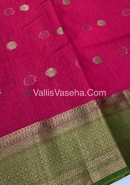 Bamboo Silk Saree  - Pink with Green Shade - VVBSS001