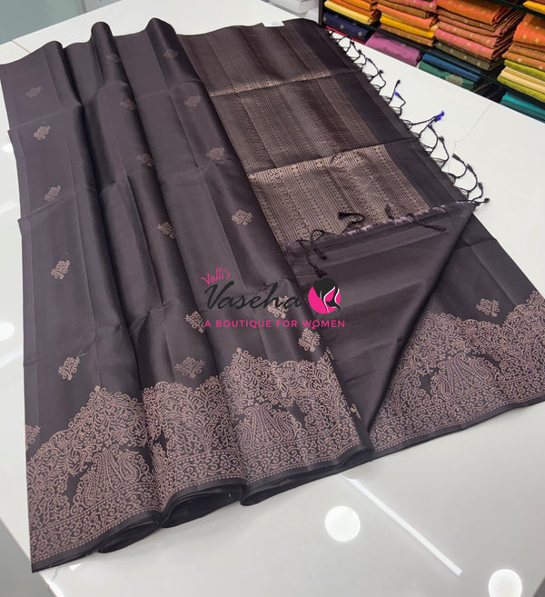 Pure Soft Silk Saree  - Dark Brown Shade - VVPSS130