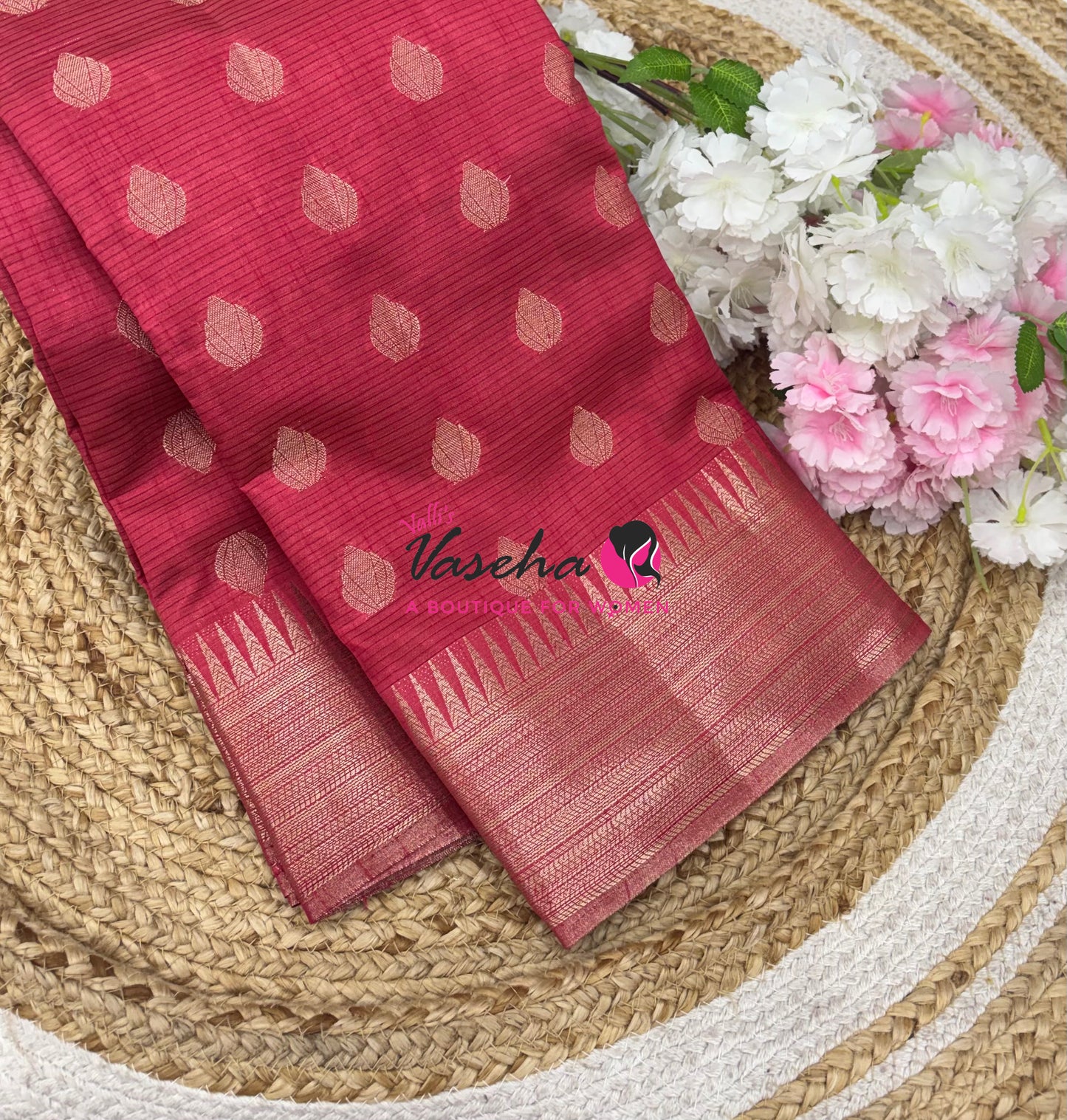 Semi Tussar Silk Saree | Reddish Pink Shade |VVSTS053