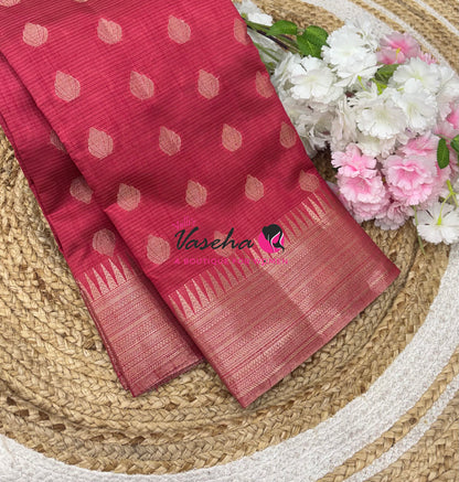Semi Tussar Silk Saree | Reddish Pink Shade |VVSTS053
