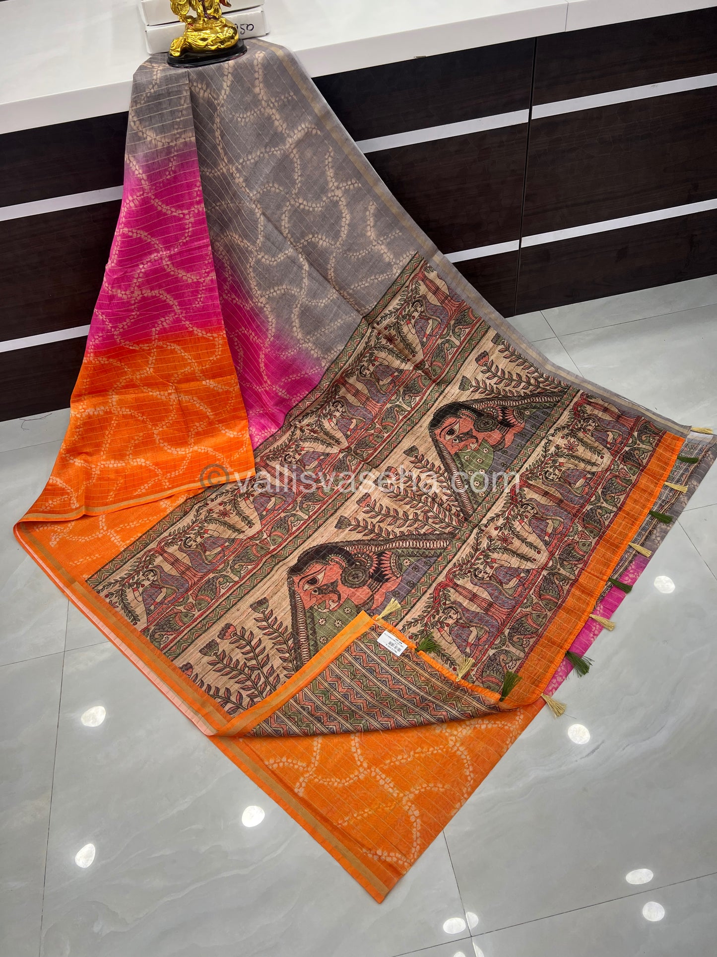 Semi Chanderi Saree - Fusion Of Bandhini & Madhubani- VVSCS002