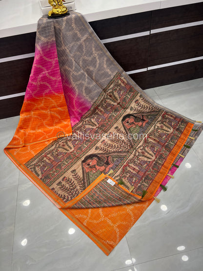 Semi Chanderi Saree - Fusion Of Bandhini & Madhubani- VVSCS002