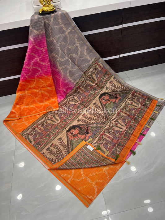 Semi Chanderi Saree - Fusion Of Bandhini & Madhubani- VVSCS002
