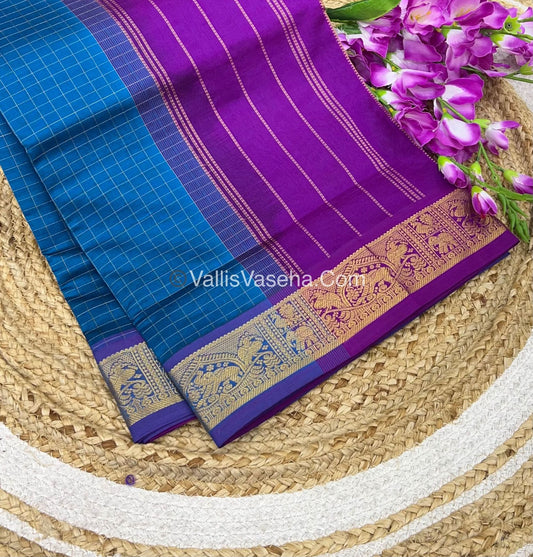 Semi Silk Cotton Saree - Blue With Purple shade - VVSSC003