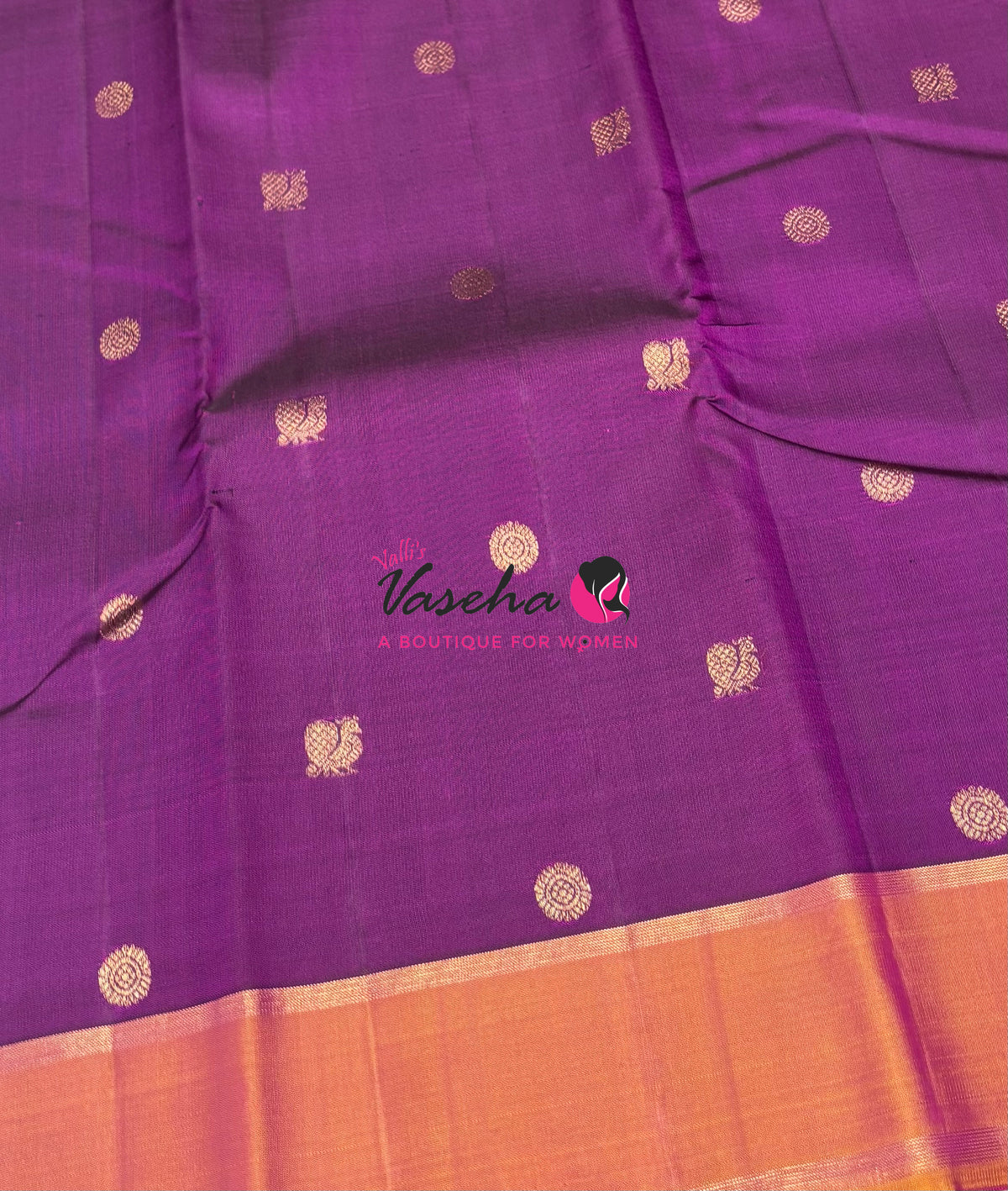 Pure Kanchipuram Silk Saree - Purple & Orangish Gold Combo - VVPS046