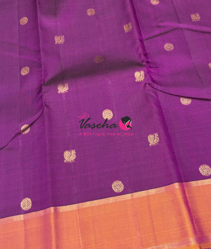 Pure Kanchipuram Silk Saree - Purple & Orangish Gold Combo - VVPS046