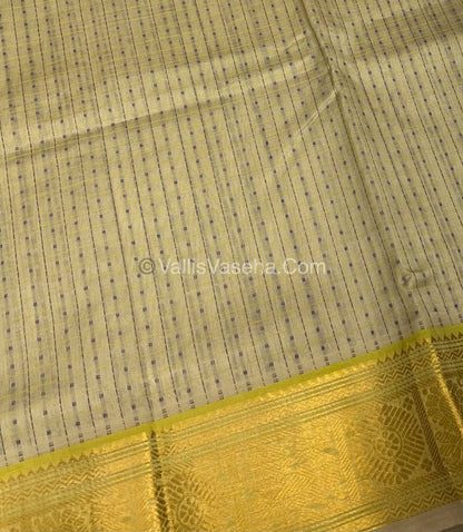 Pure Silk Cotton Saree - Cream With Lemon Yellow Shade - Lakshadeepam Design - VVPLD001