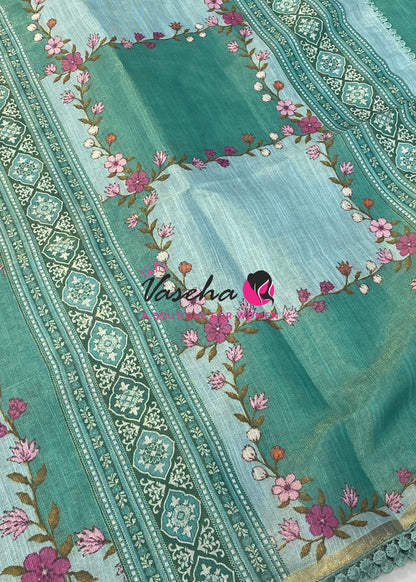 Linen Tissue Saree -  Light & Dark Combo - Ramar Blue Shade - VVLTS005