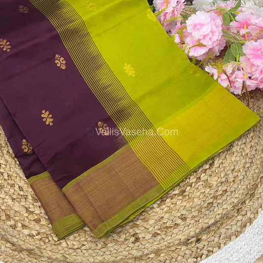 Semi Silk Cotton Saree - Wine & Green Combo - VVSSC001