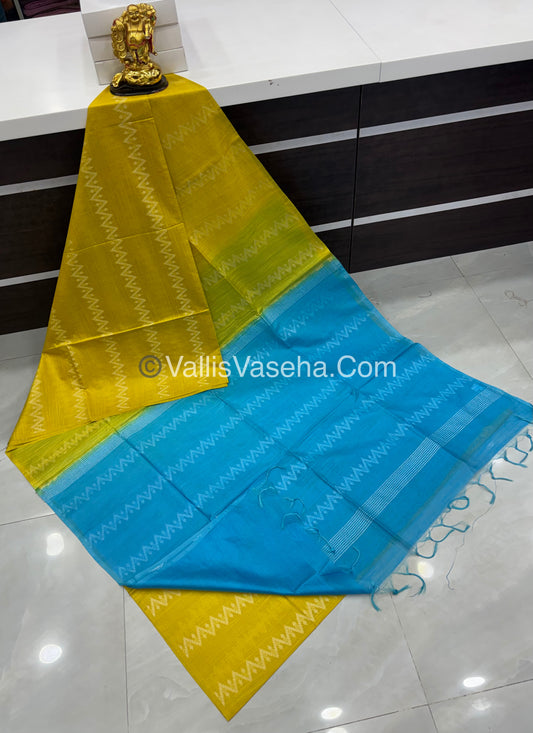 Bhagalpuri Silk - Yellow With Blue - VVBS005