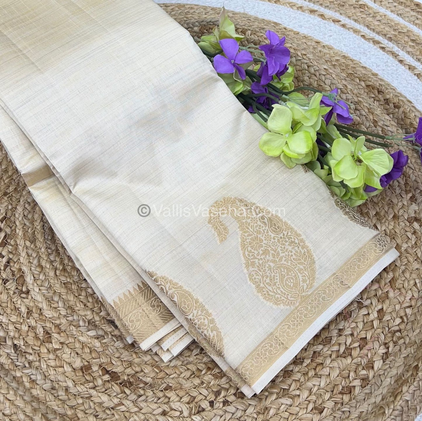 Semi Tussar Silk  - Cream Shade - Small Mango Butta - VVSTS002