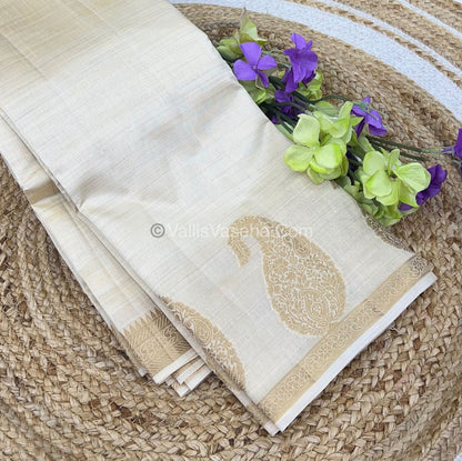 Semi Tussar Silk  - Cream Shade - Small Mango Butta - VVSTS002